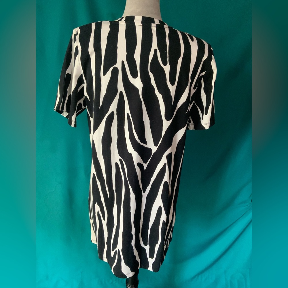 Sanctuary Black & White Zebra-Print Crewneck T Shirt Relaxed Fit Mini Dress - Picture 2 of 4